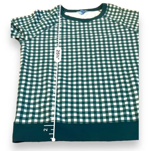 Draper James Natalie Green &amp; White Gingham Print‎ Long Sleeve Sweatshirt Sz M