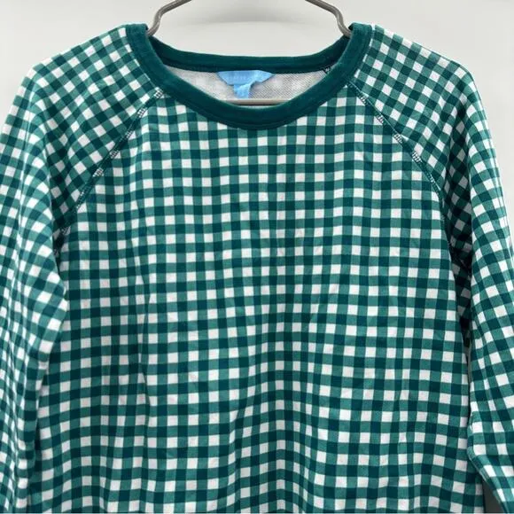 Draper James Natalie Green &amp; White Gingham Print‎ Long Sleeve Sweatshirt Sz M