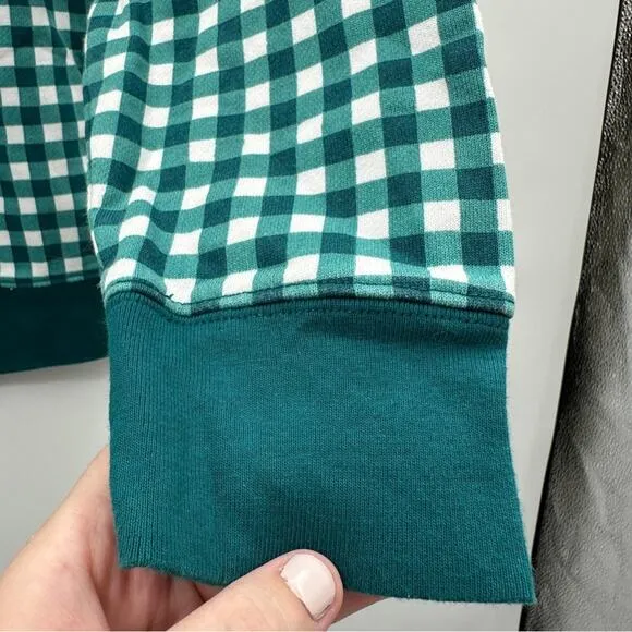Draper James Natalie Green &amp; White Gingham Print‎ Long Sleeve Sweatshirt Sz M