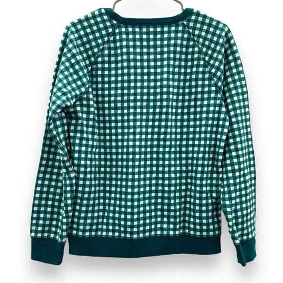 Draper James Natalie Green &amp; White Gingham Print‎ Long Sleeve Sweatshirt Sz M