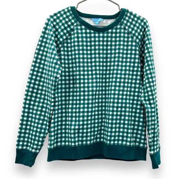 Draper James Natalie Green &amp; White Gingham Print‎ Long Sleeve Sweatshirt Sz M