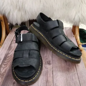 Dr Martens Mens  Flash Fisherman Black Nubuck Leather Sandals Sz 12