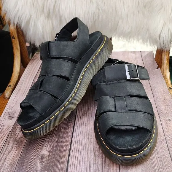 Dr Martens Mens  Flash Fisherman Black Nubuck Leather Sandals Sz 12