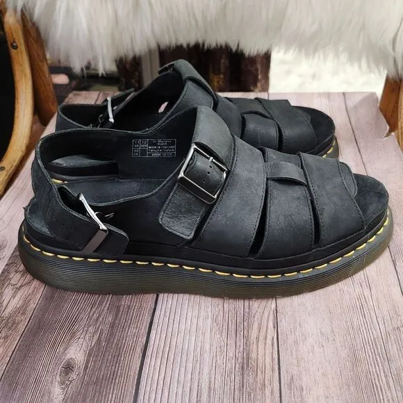 Dr Martens Mens  Flash Fisherman Black Nubuck Leather Sandals Sz 12