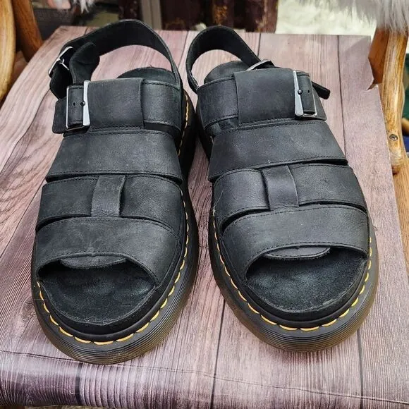 Dr Martens Mens  Flash Fisherman Black Nubuck Leather Sandals Sz 12