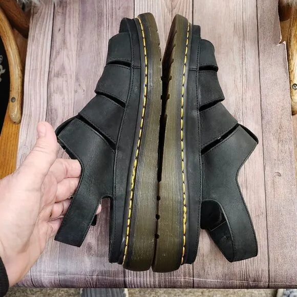 Dr Martens Mens  Flash Fisherman Black Nubuck Leather Sandals Sz 12