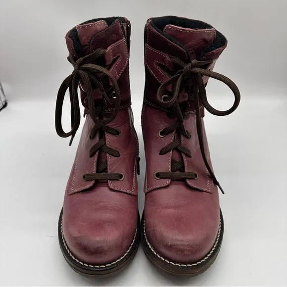 Dromedaris Kara Purple / Burgundy Leather Moto Lace-up Combat Boots 40