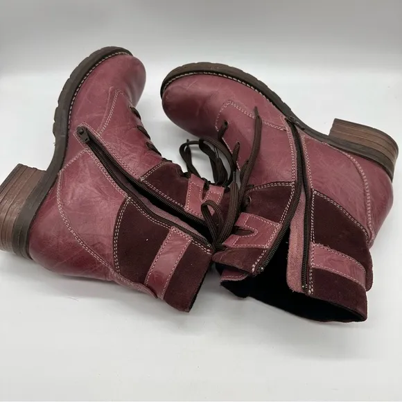 Dromedaris Kara Purple / Burgundy Leather Moto Lace-up Combat Boots 40