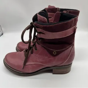 Dromedaris Kara Purple / Burgundy Leather Moto Lace-up Combat Boots 40
