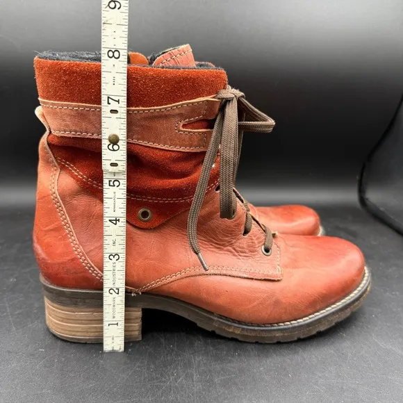Dromedaris Leather Kara Combat Ankle Boots Side Zip Lace Up Orange Sz 9 EU 40