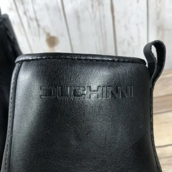 Duchinni Milan Waterproof Boots Womens Size 8 Leather Motorcycle Side Zip Black