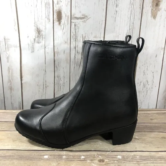 Duchinni Milan Waterproof Boots Womens Size 8 Leather Motorcycle Side Zip Black