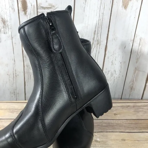 Duchinni Milan Waterproof Boots Womens Size 8 Leather Motorcycle Side Zip Black