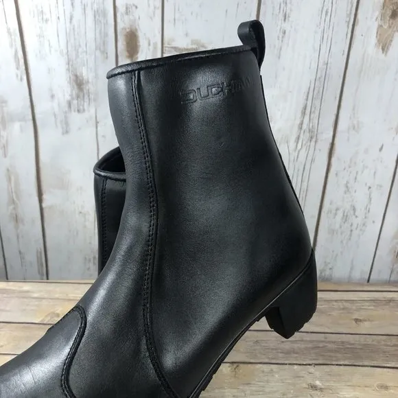Duchinni Milan Waterproof Boots Womens Size 8 Leather Motorcycle Side Zip Black