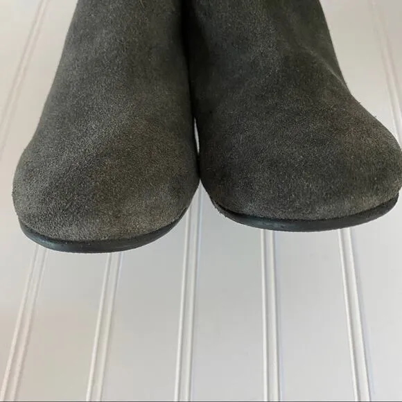 DUNE LONDON Perdy gray suede side zip block heel ankle boots 6 New