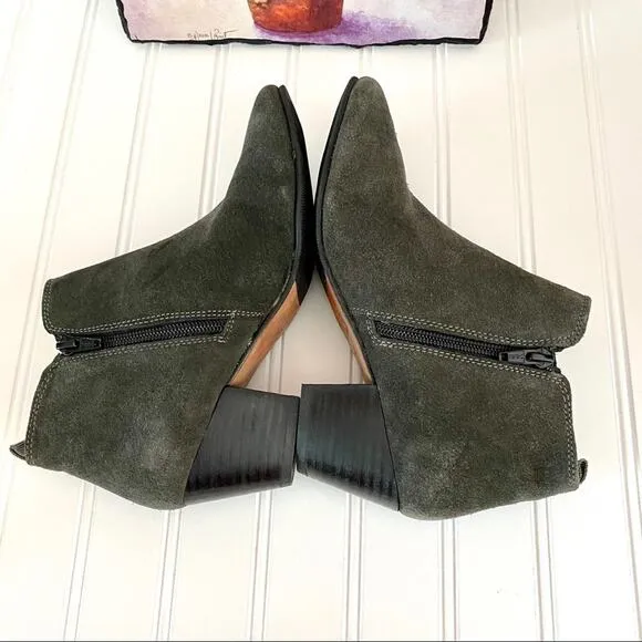 DUNE LONDON Perdy gray suede side zip block heel ankle boots 6 New