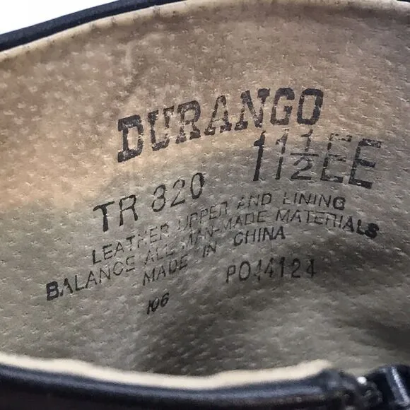 Durango TR820 Short Western Boots Black Leather Side Zip Mens 11.5EE Cowboy Shoe