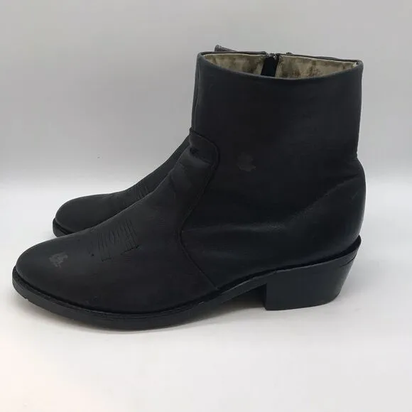 Durango TR820 Short Western Boots Black Leather Side Zip Mens 11.5EE Cowboy Shoe