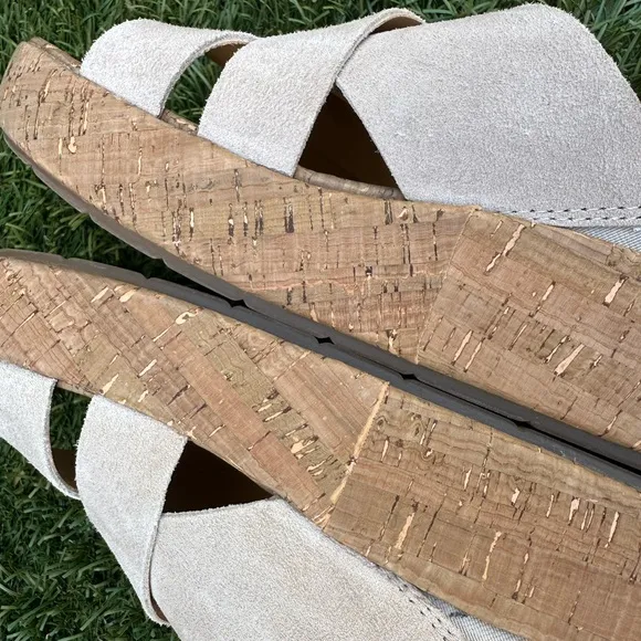 Earth Scout Casual Slip-on Wedge Platform Sandals Cork Suede Beige Summer Slides