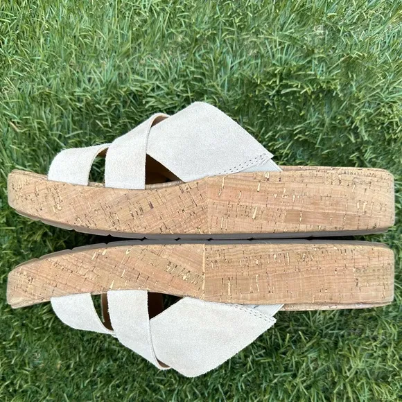 Earth Scout Casual Slip-on Wedge Platform Sandals Cork Suede Beige Summer Slides