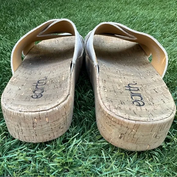 Earth Scout Casual Slip-on Wedge Platform Sandals Cork Suede Beige Summer Slides