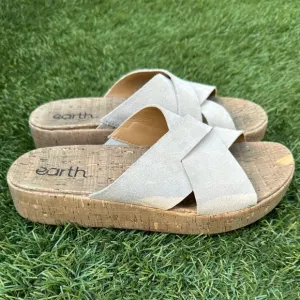Earth Scout Casual Slip-on Wedge Platform Sandals Cork Suede Beige Summer Slides