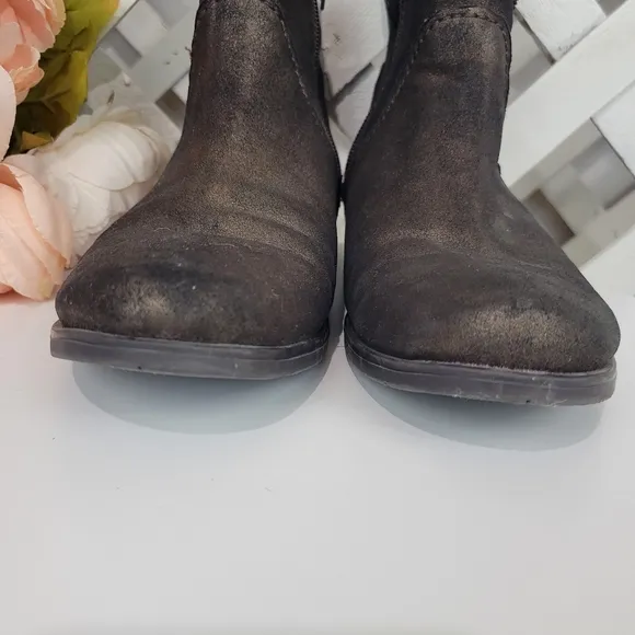Earthies Brown Sintra Rock Leather Dual Side Zip Studded Ankle Boots Size 7