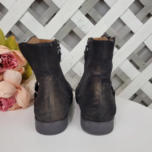 Earthies Brown Sintra Rock Leather Dual Side Zip Studded Ankle Boots Size 7