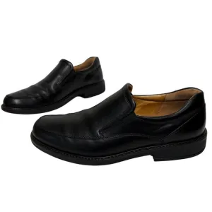 Ecco Genuine Leather Holton Apron Toe Slip On Loafers Black Size 10 Preppy Shoes