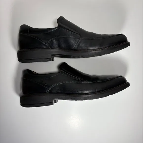 Ecco Genuine Leather Holton Apron Toe Slip On Loafers Black Size 10 Preppy Shoes