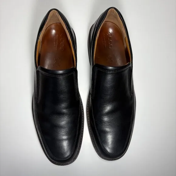 Ecco Genuine Leather Holton Apron Toe Slip On Loafers Black Size 10 Preppy Shoes