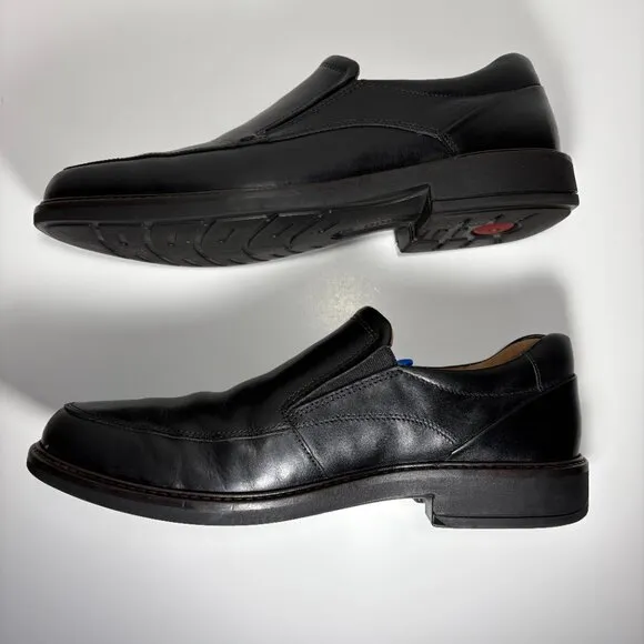 Ecco Genuine Leather Holton Apron Toe Slip On Loafers Black Size 10 Preppy Shoes