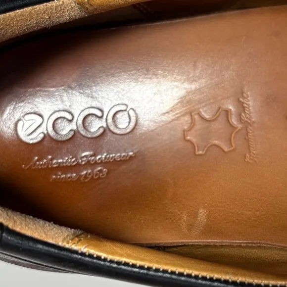 Ecco Genuine Leather Holton Apron Toe Slip On Loafers Black Size 10 Preppy Shoes