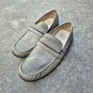 ECCO Gray Waxed Nubuck  Leather Slip On Casual Flats Driving Loafer Size 11/11.5