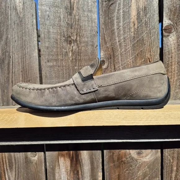 ECCO Gray Waxed Nubuck  Leather Slip On Casual Flats Driving Loafer Size 11/11.5