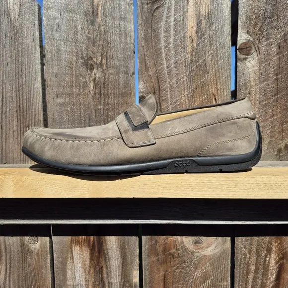 ECCO Gray Waxed Nubuck  Leather Slip On Casual Flats Driving Loafer Size 11/11.5