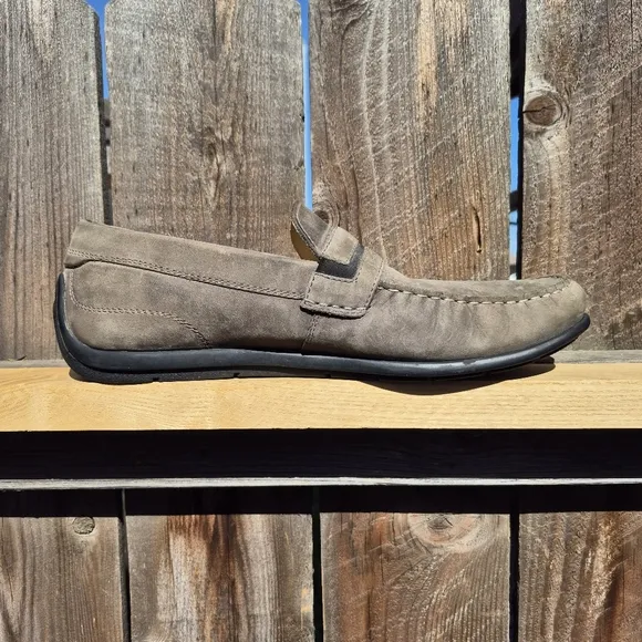 ECCO Gray Waxed Nubuck  Leather Slip On Casual Flats Driving Loafer Size 11/11.5