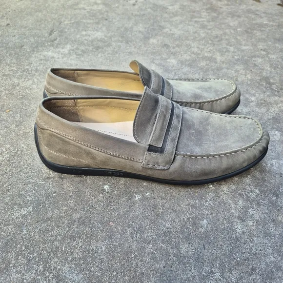 ECCO Gray Waxed Nubuck  Leather Slip On Casual Flats Driving Loafer Size 11/11.5