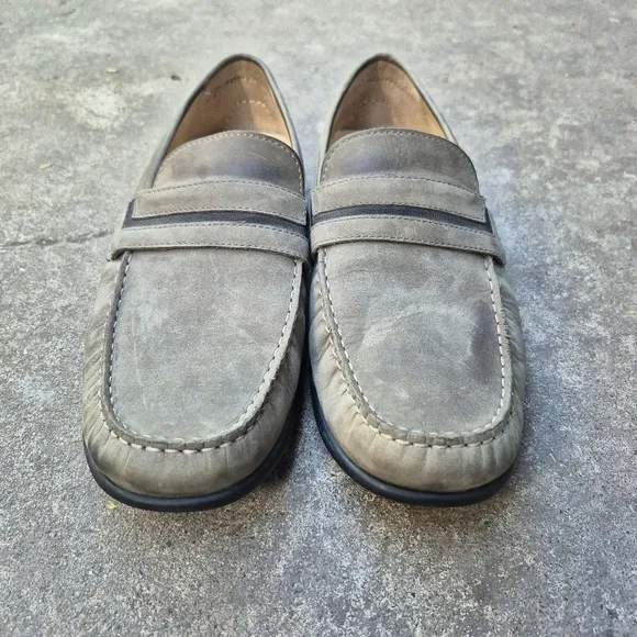 ECCO Gray Waxed Nubuck  Leather Slip On Casual Flats Driving Loafer Size 11/11.5