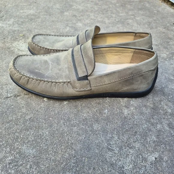 ECCO Gray Waxed Nubuck  Leather Slip On Casual Flats Driving Loafer Size 11/11.5