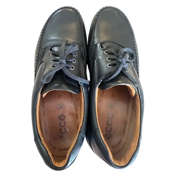 Ecco Leather Loafers Dress Casual Comfort Walking Shoes Black Size 47
