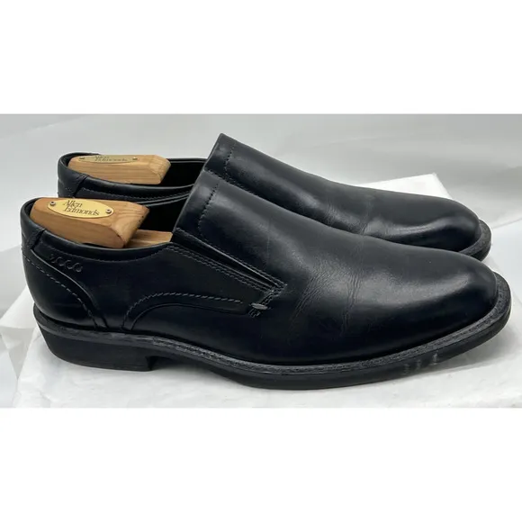 Ecco Mens London Loafer Size 41 7 Black Leather Plain Toe Slip On Shoe Venetian