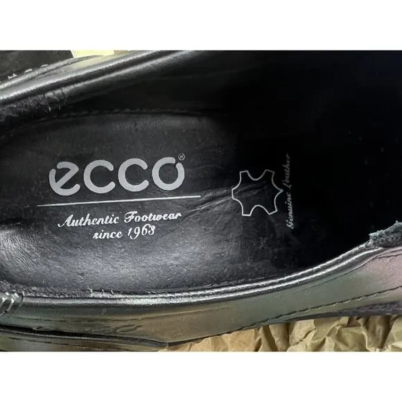 Ecco Mens London Loafer Size 41 7 Black Leather Plain Toe Slip On Shoe Venetian
