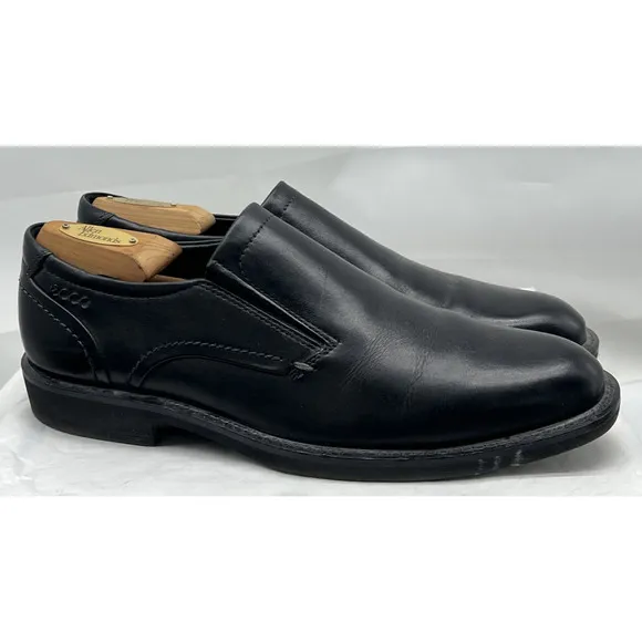 Ecco Mens London Loafer Size 41 7 Black Leather Plain Toe Slip On Shoe Venetian