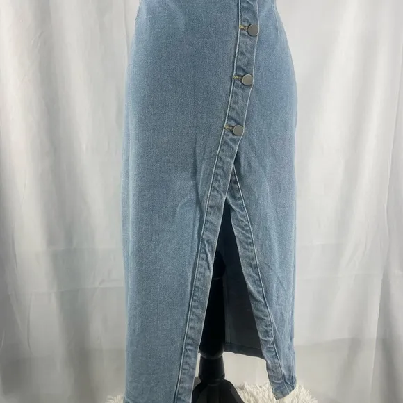 Edit by nine button down denim midi skirt high slit, medium, stretch denim,NWT