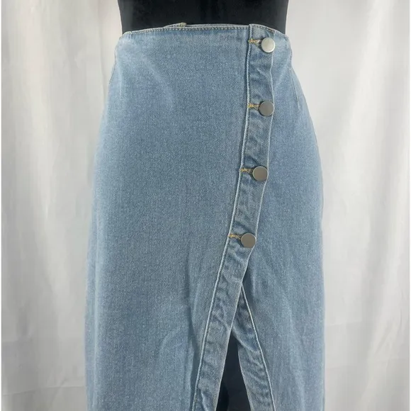 Edit by nine button down denim midi skirt high slit, medium, stretch denim,NWT