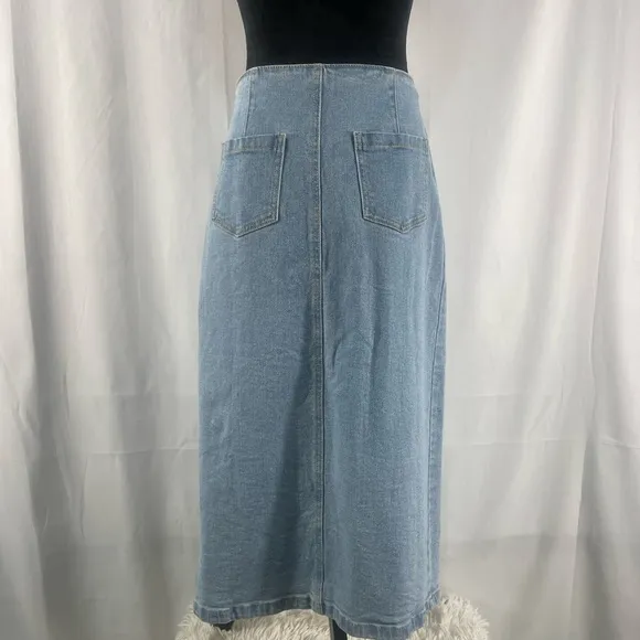 Edit by nine button down denim midi skirt high slit, medium, stretch denim,NWT