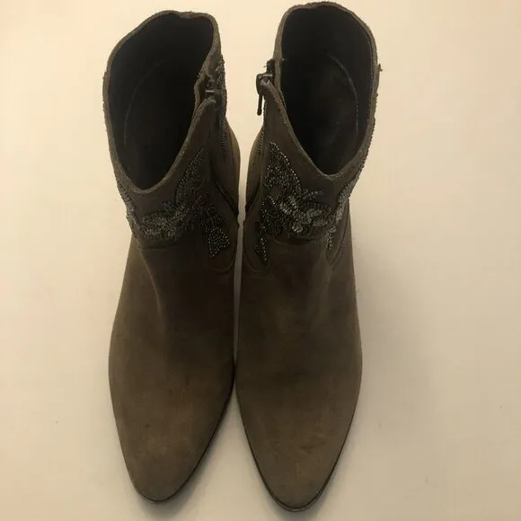 EEUC Anthropologie Floral Suede Brown Western Boots Embellished Beaded 8