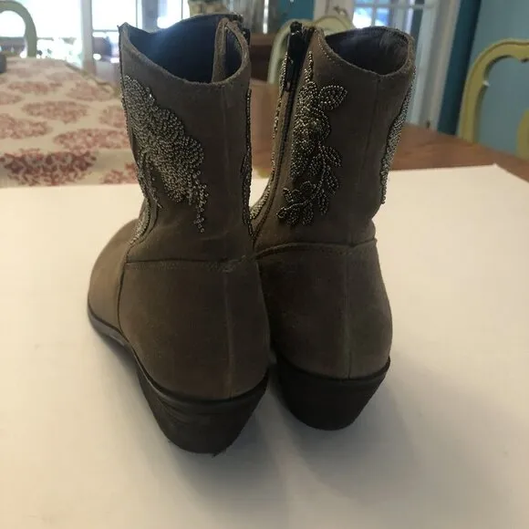 EEUC Anthropologie Floral Suede Brown Western Boots Embellished Beaded 8