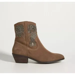 EEUC Anthropologie Floral Suede Brown Western Boots Embellished Beaded 8